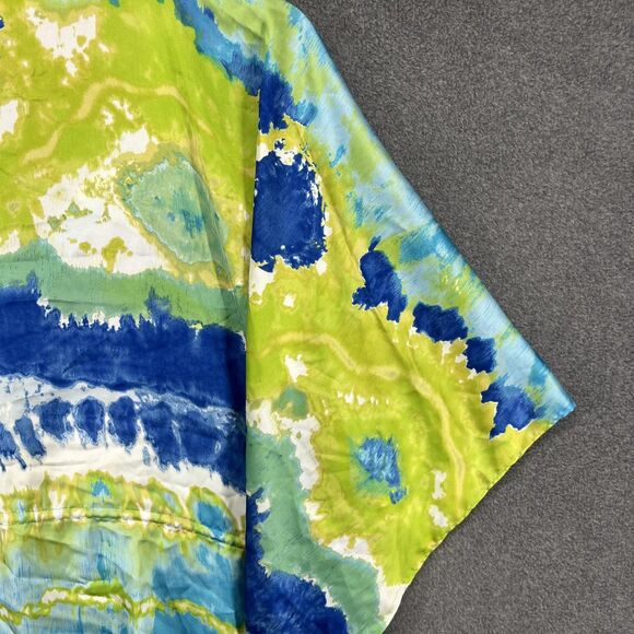 Chaps Shirt Womens Large Blue Green Tie Dye V Neck Kimono Sleeve Drawstring - Picture 13 of 15